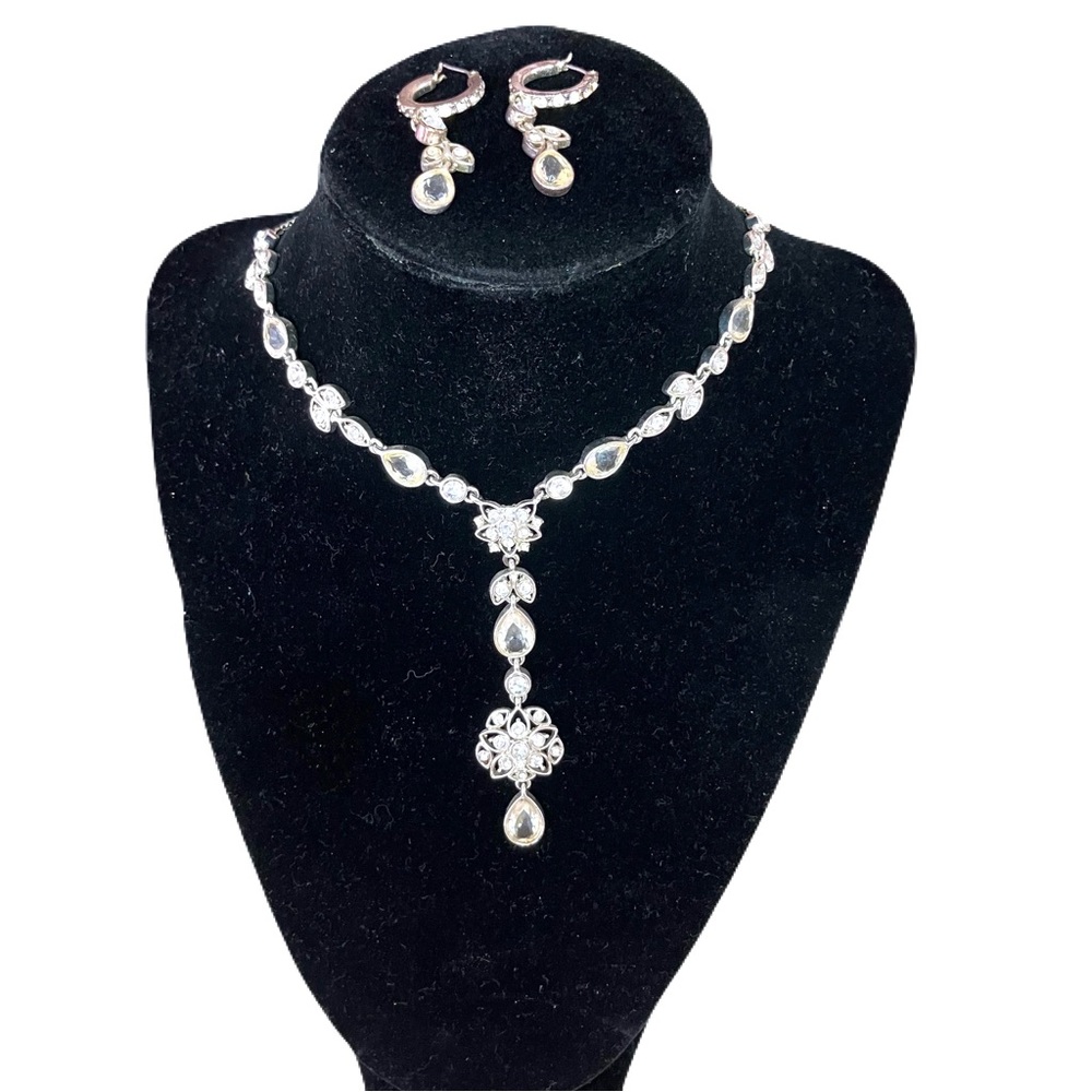 Crazy Horse by Liz Claiborne Silver Tone and Crystal Necklace and Earring Set